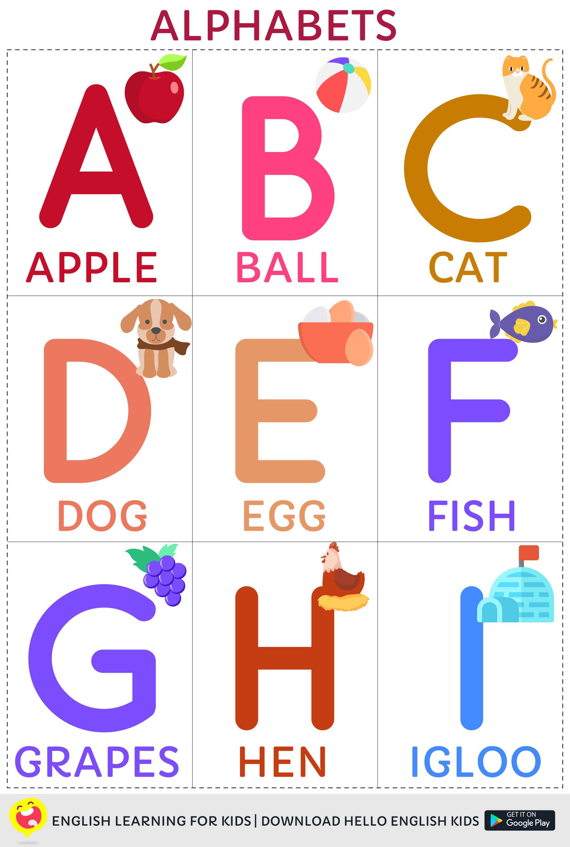Hello English Kids Printable AZ Alphabets Kids App by